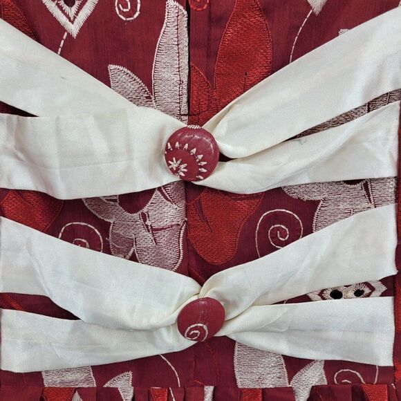 Handmade Maxi Skirt M Maroon Embroidered Mermaid Corset Back Scalloped Whimsical - Picture 6 of 11